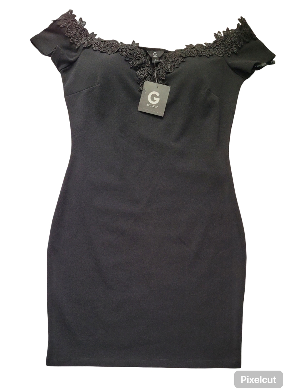 G by Guess Black Off-Shoulder Lace Trim Dress Size Small NWT
